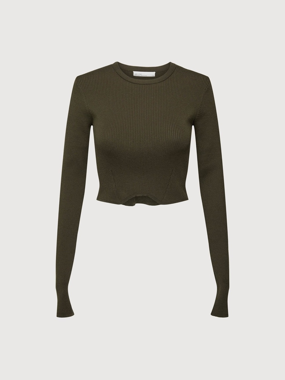 OAK + FORT Olive Ribbed Cropped Long-Sleeve Top